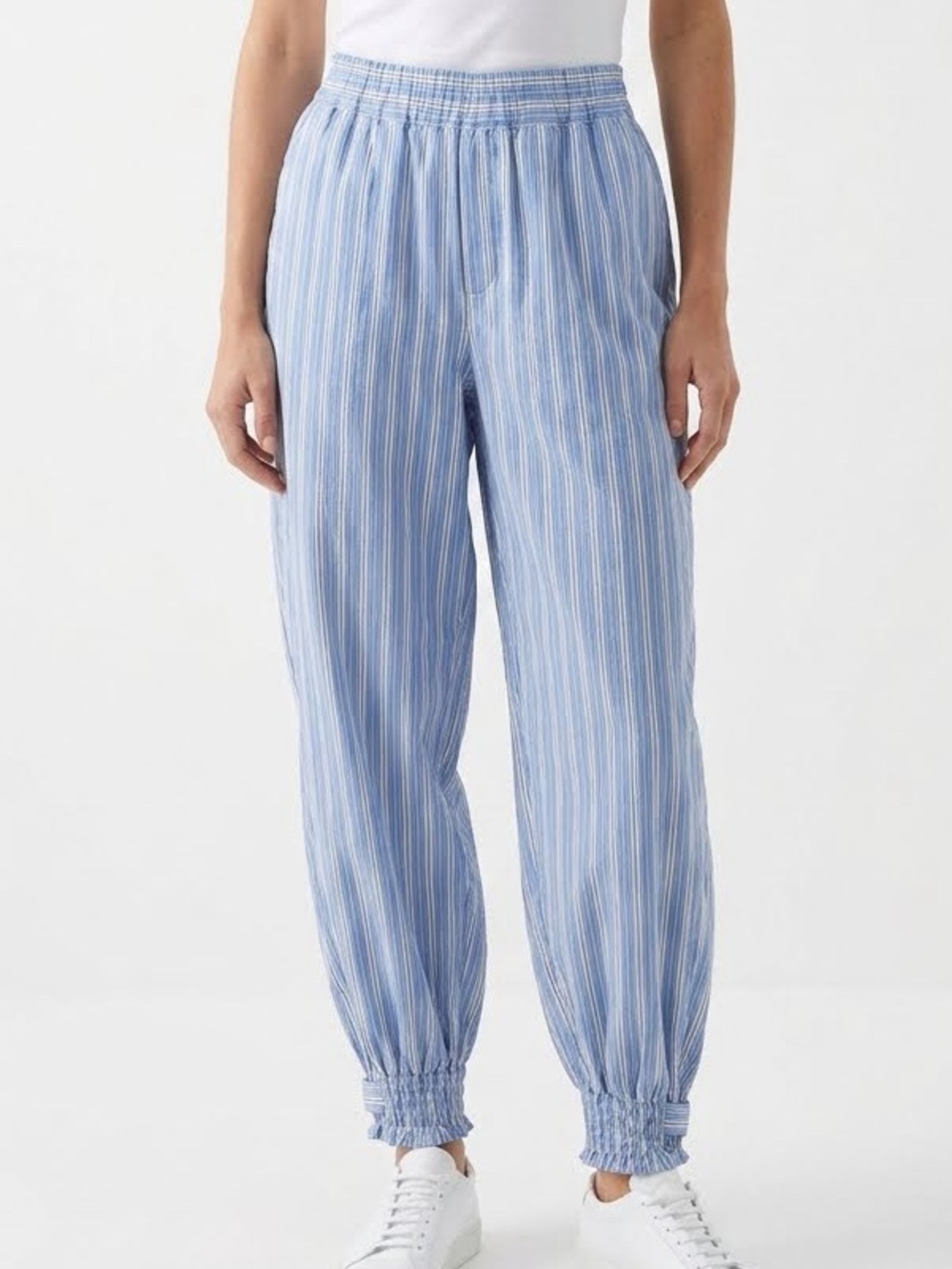 Anthropologie Light Blue Striped Elastic-Waist Joggers Size Small